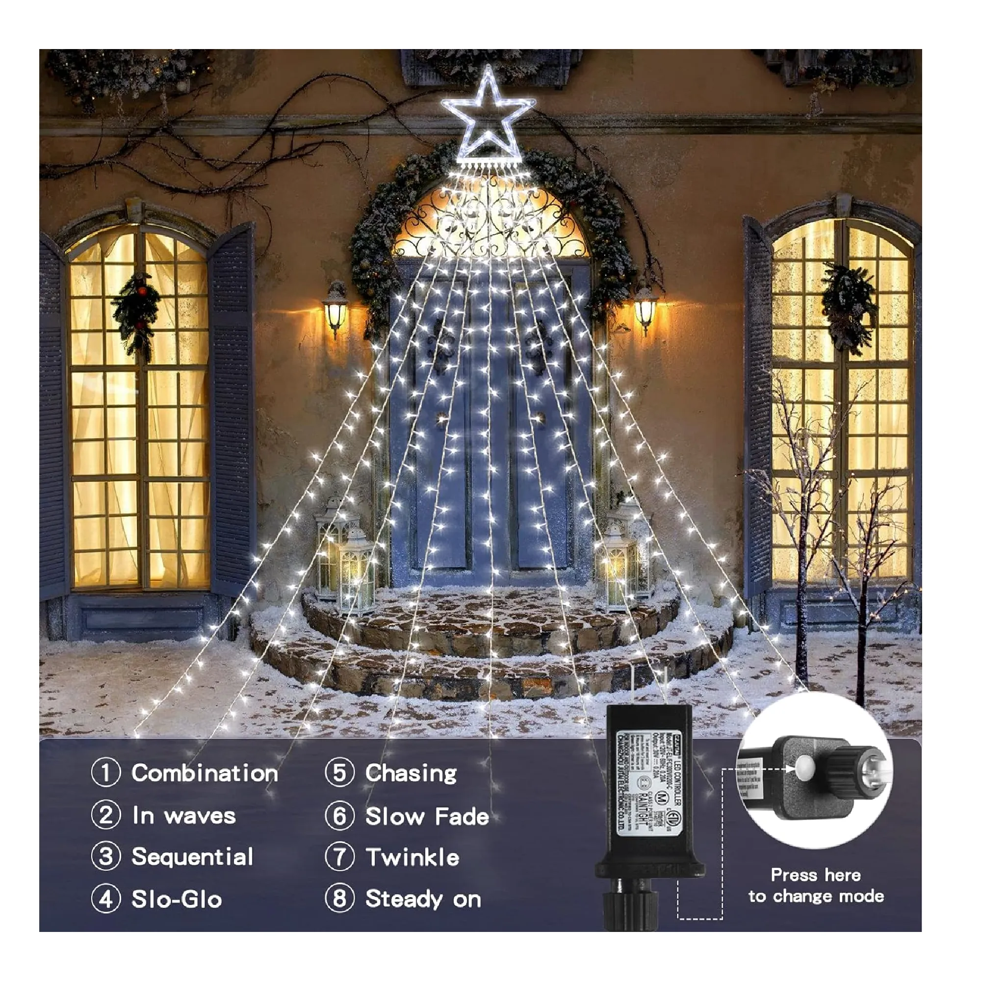 XUNXMAS Christmas String Lights Outdoor Decoration 317 LED Star Fairy String Lights 8 Modes & Waterproof for Party Wedding Patio Yard New Year Holiday Indoor Outdoor Cool White