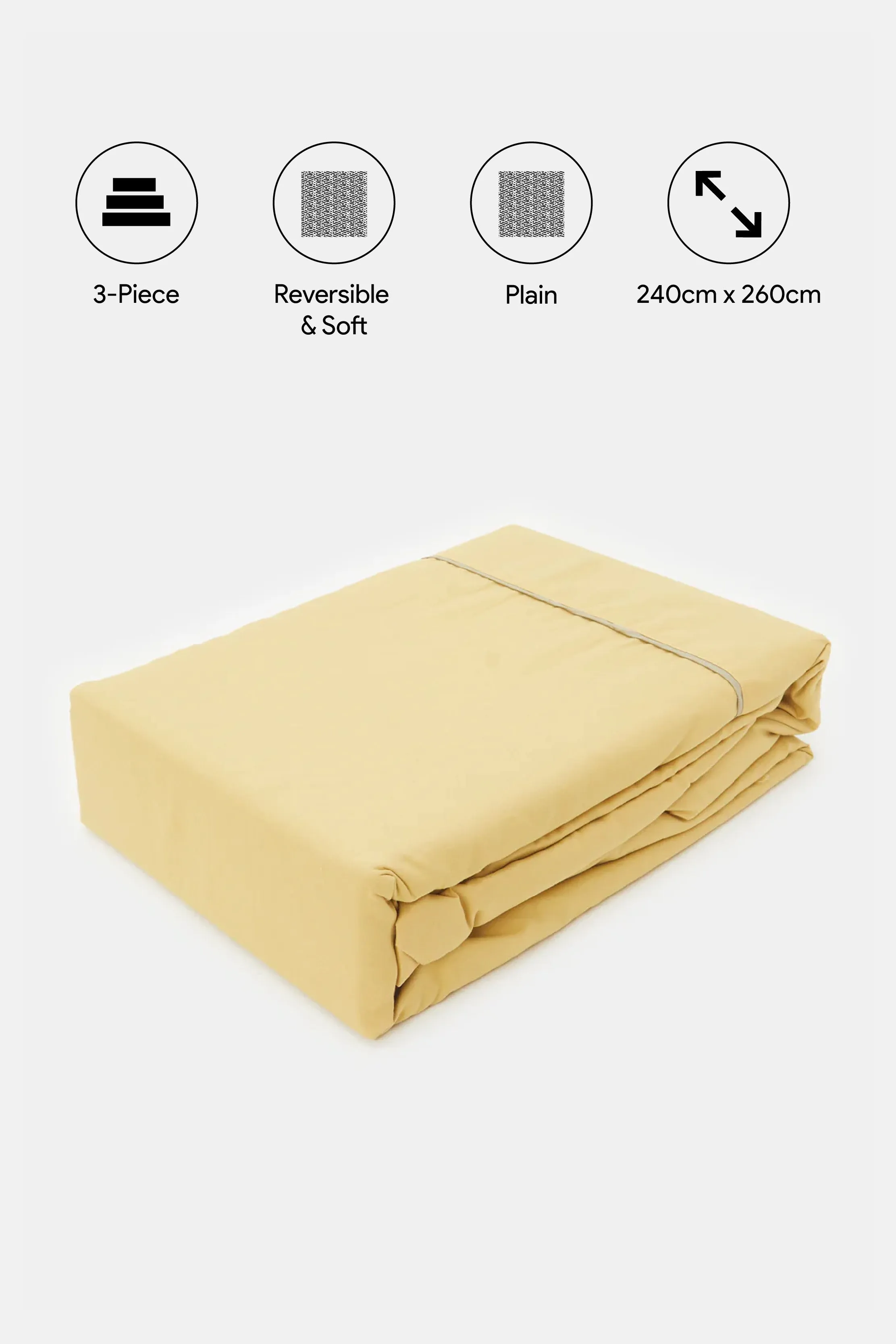 Yellow And Beige Reversible 3-Piece Duvet Cover Set (King Size)