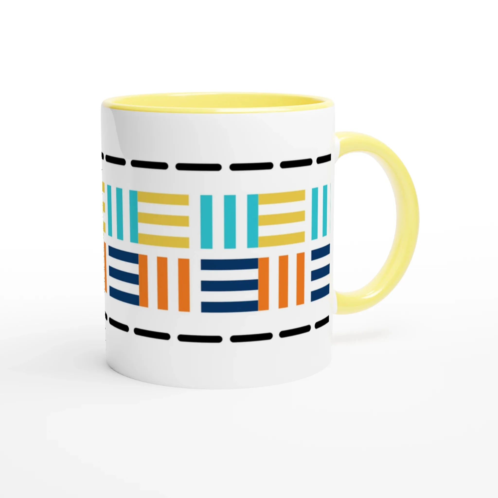 Yellow Ceramic Mug with Geometric Mosaic Print – Bold & Artistic Coffee Mug