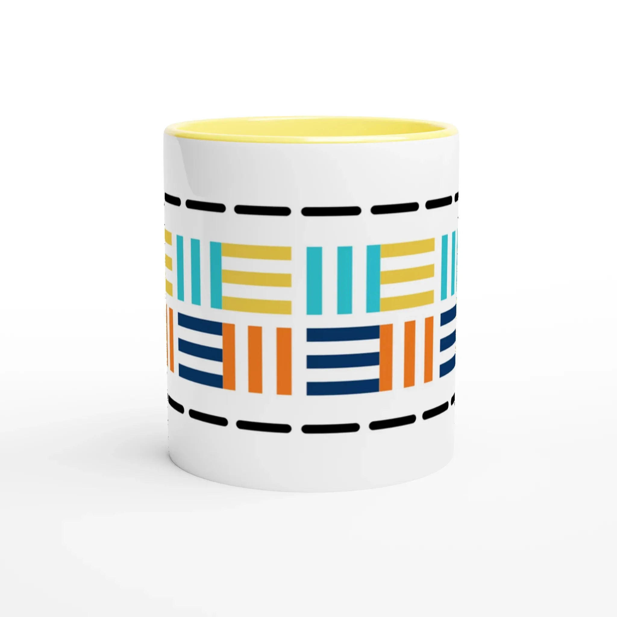 Yellow Ceramic Mug with Geometric Mosaic Print – Bold & Artistic Coffee Mug