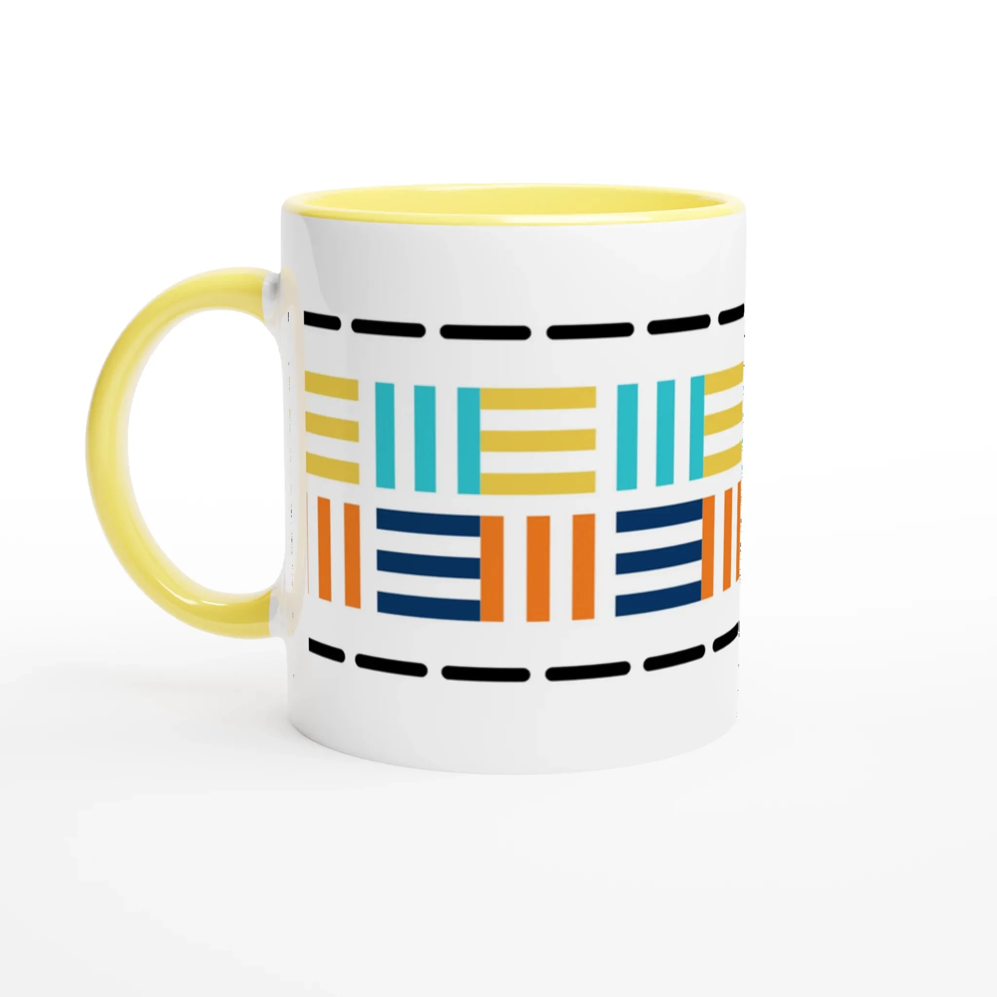 Yellow Ceramic Mug with Geometric Mosaic Print – Bold & Artistic Coffee Mug