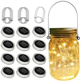 ZNYCYE Solar Mason Jar Lights, 12 Pack 30 Led Fairy Lights Mason Jar Lids Waterproof String Lights with Hanger (No Jars) Best for Outdoor Patio Garden Yard Lawn and Christmas Decor-Warm White